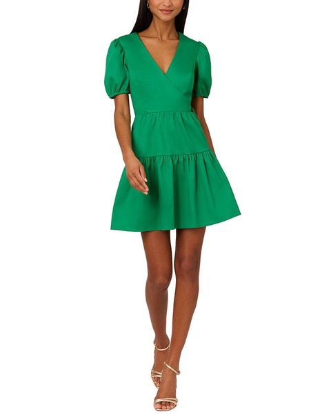 v-neck puff sleeves stretch short dress