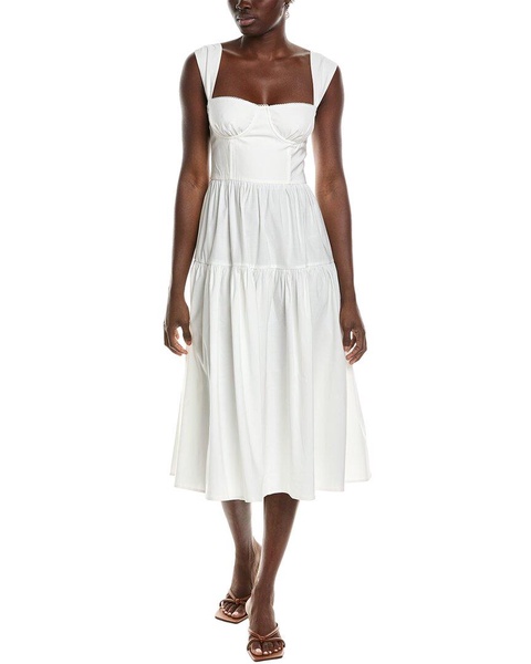 strap corset linen-blend midi dress