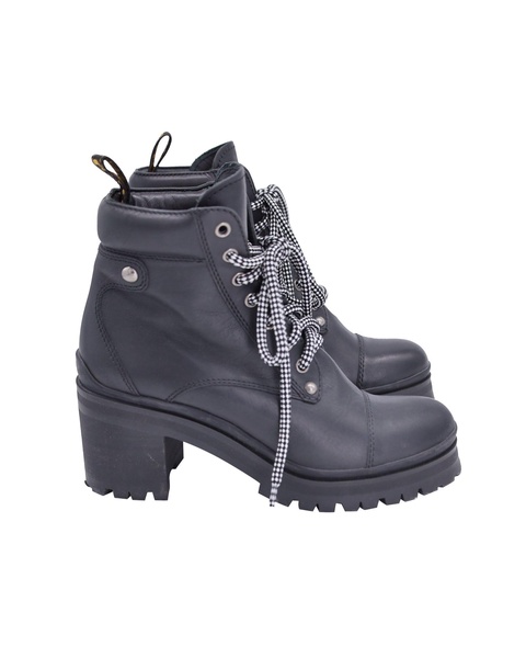 platform combat boots in black leather