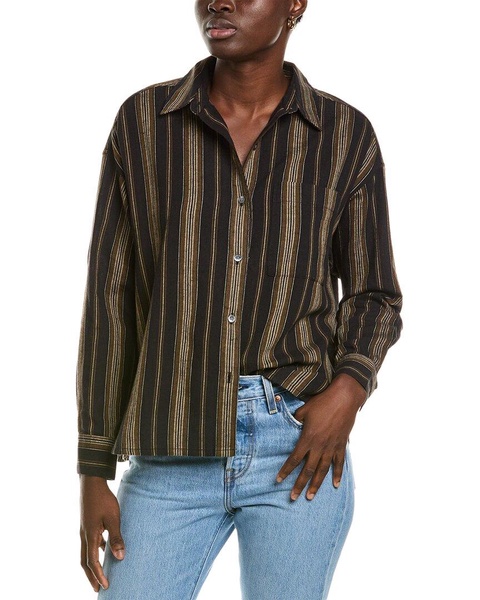 relaxed striped linen-blend shirt