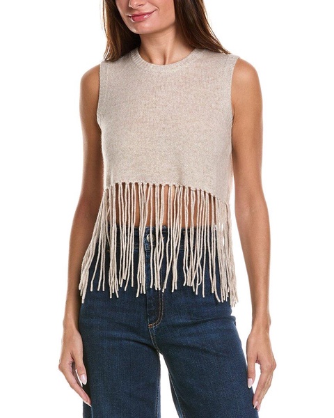 Minnie Rose Cropped Long Fringe Cashmere Vest