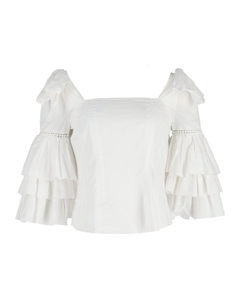 ruffled sleeves top in white cotton