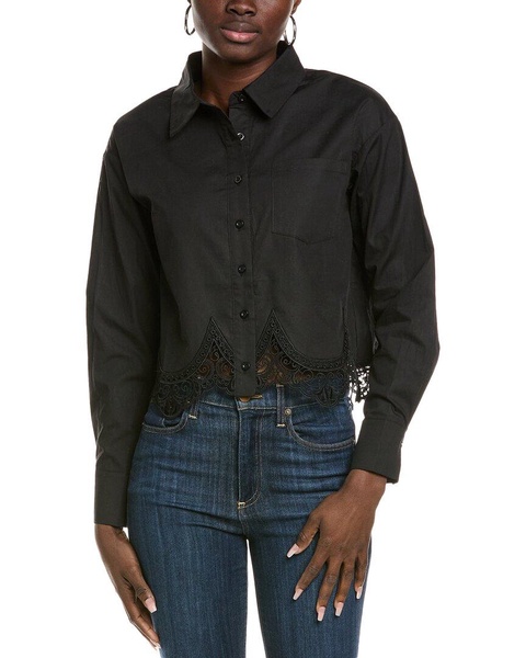 lace hem button-down shirt