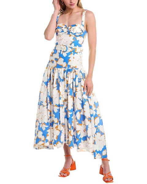 Nicholas Drenica Drop Waist Corset Linen Midi Dress