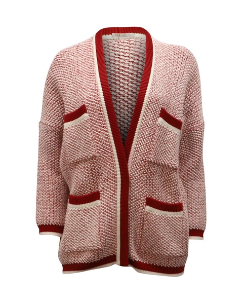 mapada knit button-front cardigan in red wool