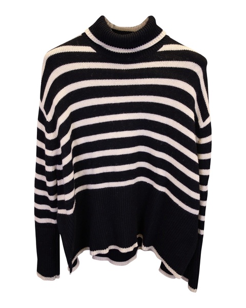 striped turtleneck blend sweater in black wool