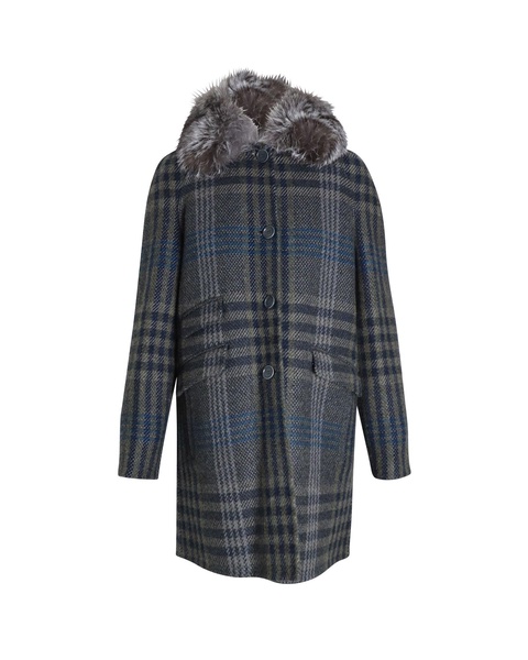 fur collar plaid coat in multicolor cashmere