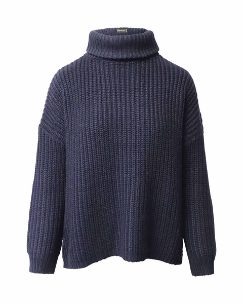 turtleneck knitted sweater in navy blue acrylic