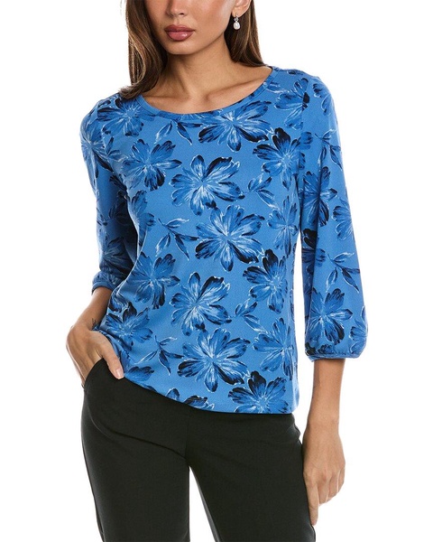 Jones New York Puff Cuff Basic Printed Top