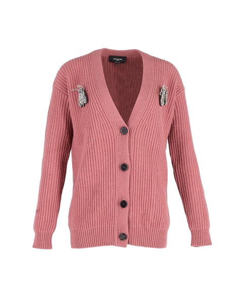 bug brooch knitted cardigan in pink cotton wool