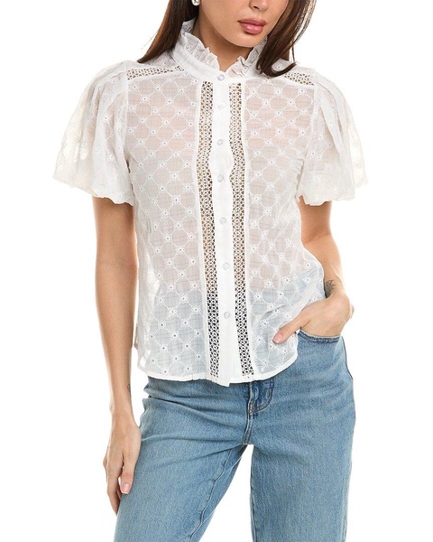 see-through lace puff sleeve shirt