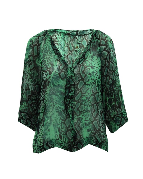 snake print blouse in green silk