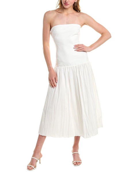 Nicholas Jaxon Drop Waist Broomstick Pleated Midi Dress