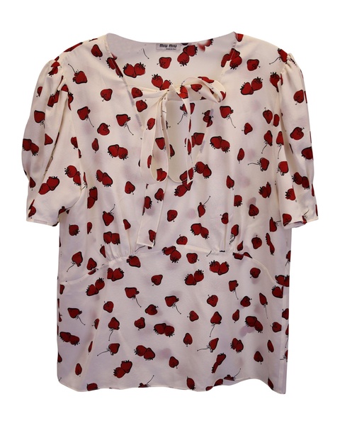 strawberry-printed top in white silk