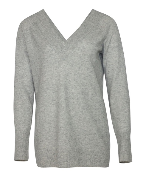 v-necked sweater in grey cashmere