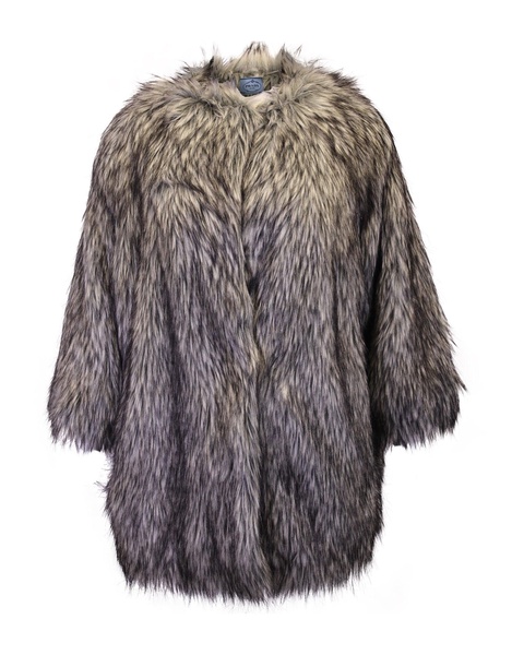 open faux fur coat in grey acrylic