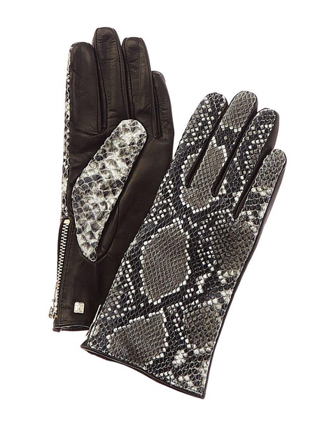 cashmere-lined snake-embossed leather gloves