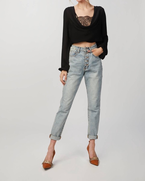 agnes lace-paneled silk blouse in black