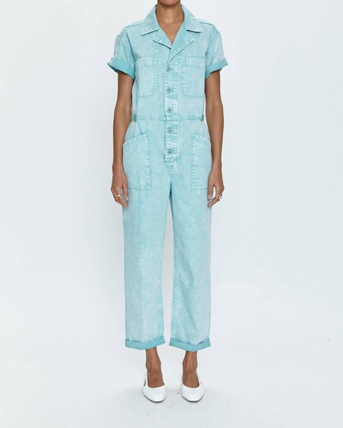 grover short-sleeve field jumpuit in icy blue