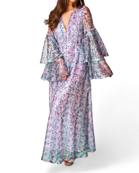 colette long sleeve maxi dress in flash