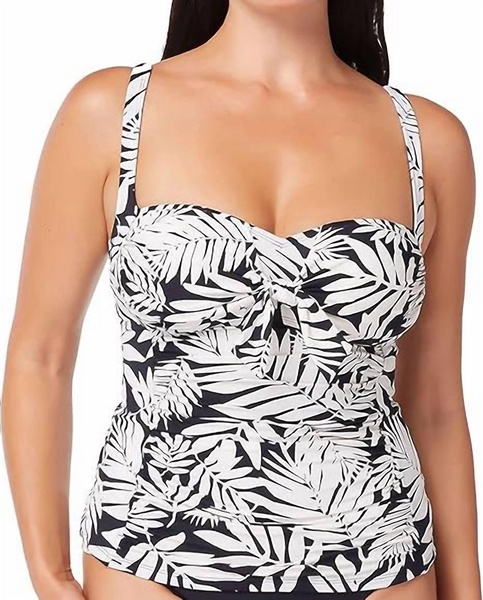 urban oasis tie front over the shoulder tankini top in black