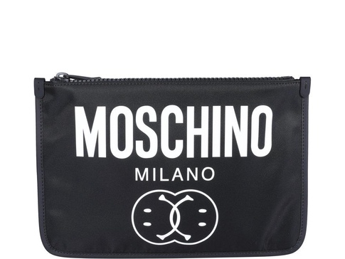 Moschino Logo Printed Zipped Clutch Bag