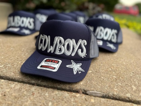 dallas cowboy painted trucker cap in blue