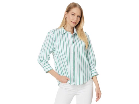 Button Front Shirt with 3/4 Sleeve Stretch Poplin