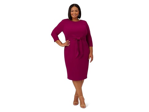 Plus Size Knit Crepe Tie Waist Sheath Dress