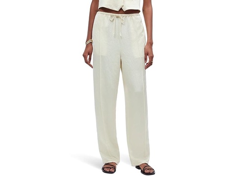 Pintucked Slim Pull-On Pants in Satin