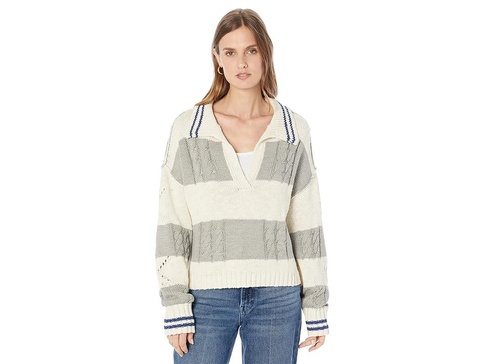 Cable Stitch Collared Stripe Sweater