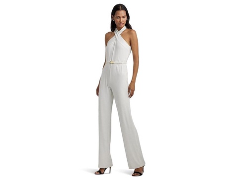 Belted Jersey Halter Wide-Leg Jumpsuit