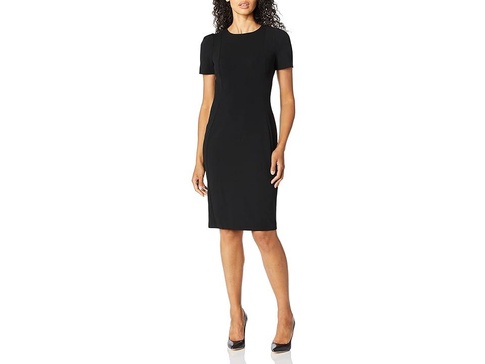 Short Sleeved Seamed Sheath Dress