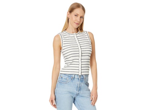 Split-Crewneck Cardigan Tank in Stripe