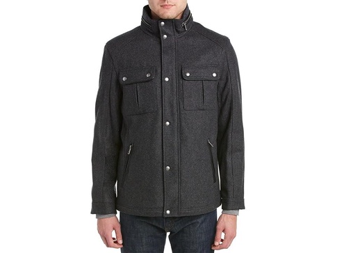 Wool Melton Stand Collar Jacket With Patch Pockets