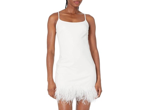 Faux Leather Spaghetti Strap A-Line Dress w/ Feathers FLT308