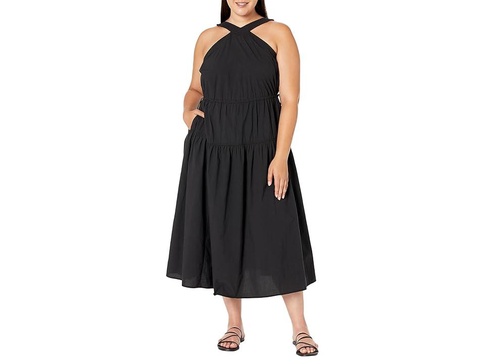 Plus Poplin Halter Tiered Midi Dress