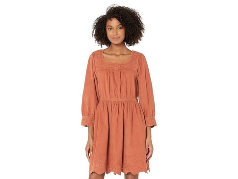 Embroidered Corduroy Square-Neck Mini Dress