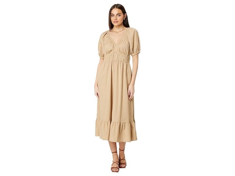 Poplin V-Neck Midi Dress