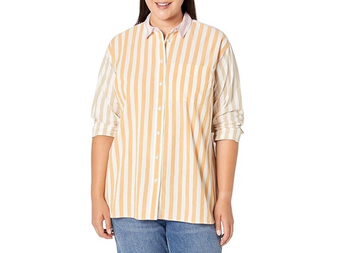 The Plus Signature Poplin Oversized Shirt in Mixed Stripe