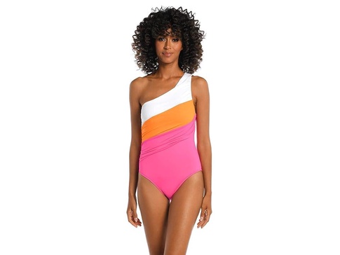 Island Goddess Shirred Color-Block One Shoulder Mio