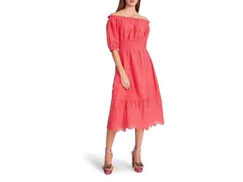 On/Off Shoulder Cotton Eyelet Midi