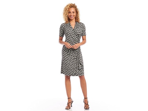 Short Sleeve Cascade Wrap Dress