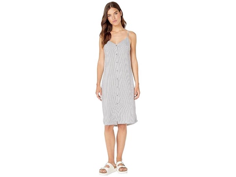 Button Front Midi Striped Slip Dress