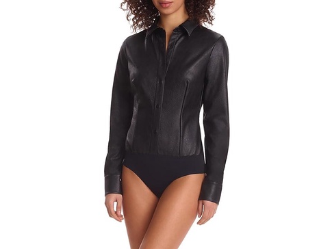 Lightweight Faux Leather Button-Down Bodysuit FLT400