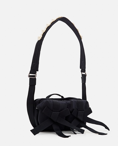 Shoulder Bag With Black Beads And Front Bows