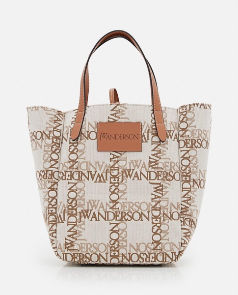 Double Logo Print Canvas Tote Bag