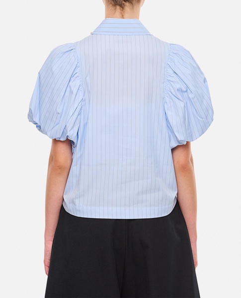 Cropped Toggle Detail Puff Sleeve Shirt W/ Emb