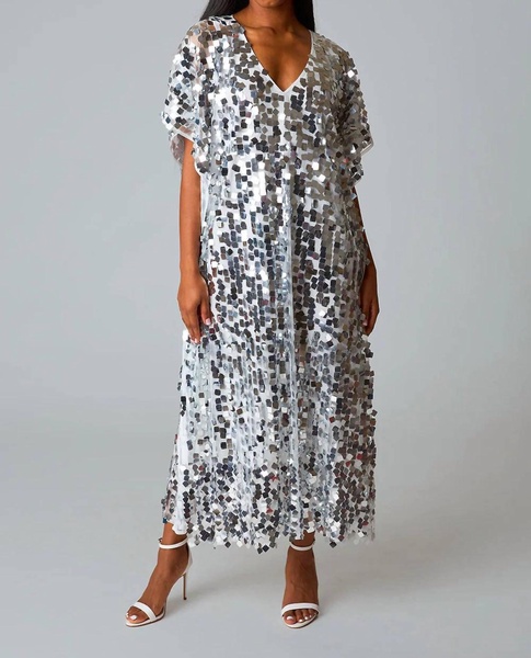 atlas sequin caftan maxi dress in overcast