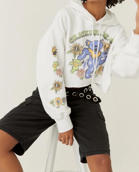 grateful dead sunshine cropped hoodie in blue white